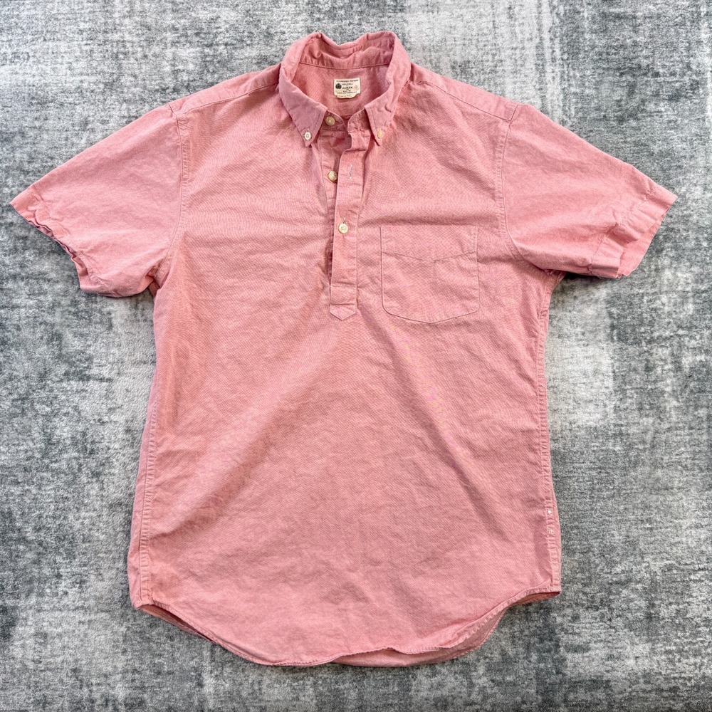 J Crew Shirt Mens Small Red Sunwashed Oxford Cotton Popover Preppy Coastal Ivy